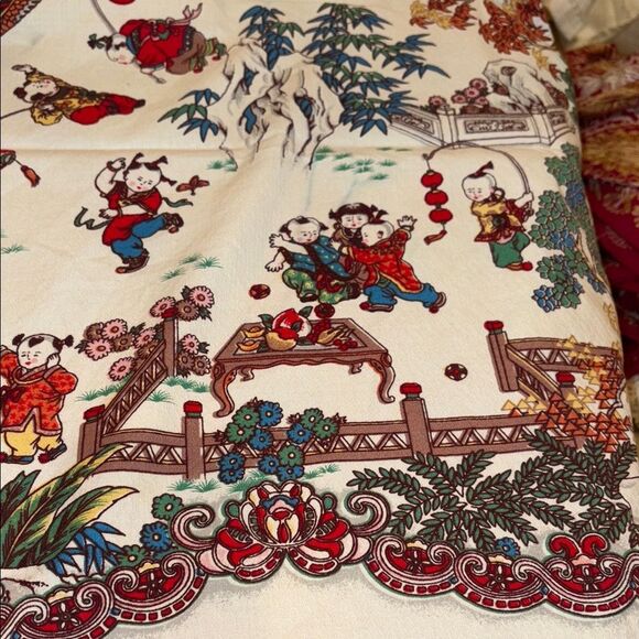 Colorful Chinese Dragon and Floral Tablecloth - Picture 8 of 12